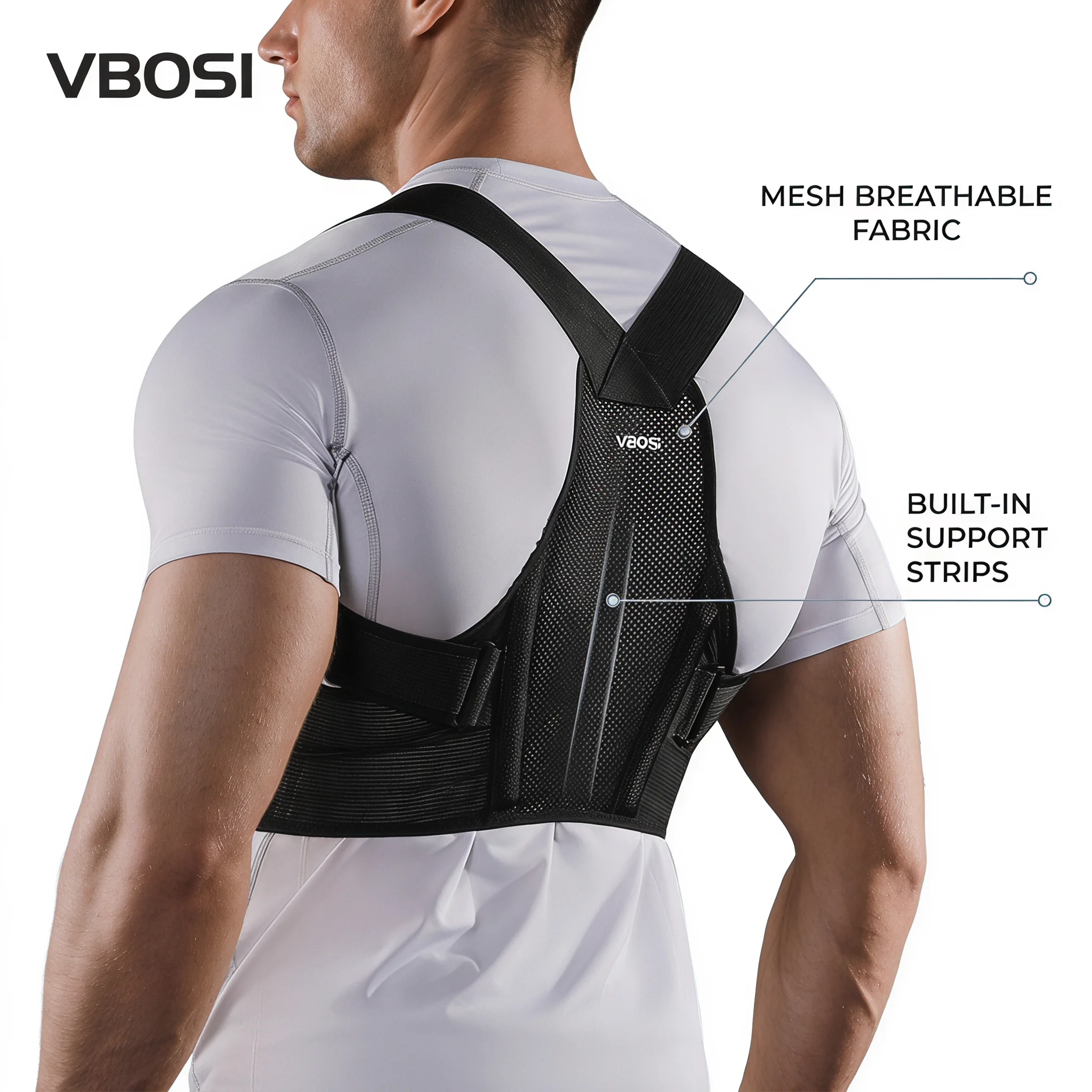 Posture Corrector Back - Regulowany korektor postawy VBOSI, oddychający siatkowy